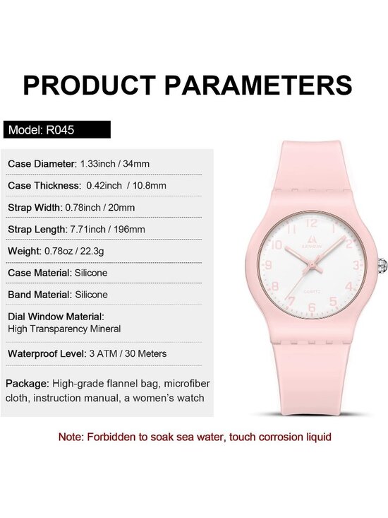 Ln Lenqin Women\'s Pink White Analog Quartz Leather Strap Waterproof Wrist Watch main image 5
